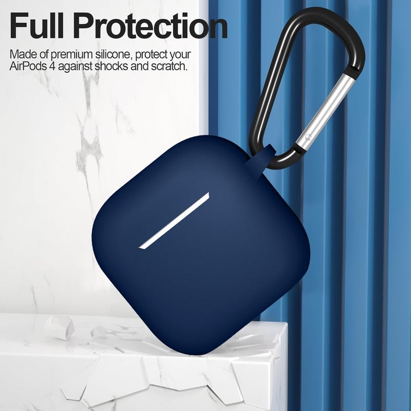 ATUAT Compatible with AirPods 4 Case Cover, Protective Silicone Skin Accessories with Keychain for Women Men for Apple AirPods 4th Generation Case(2024), Front LED Visible，Midnight Blue - Image 2